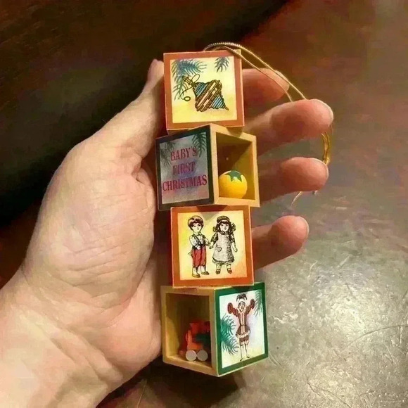 RARE Vintage 1985 Enesco Treasury Baby’s 1st Christmas Block Ornament 4.5” - Picture 3 of 4